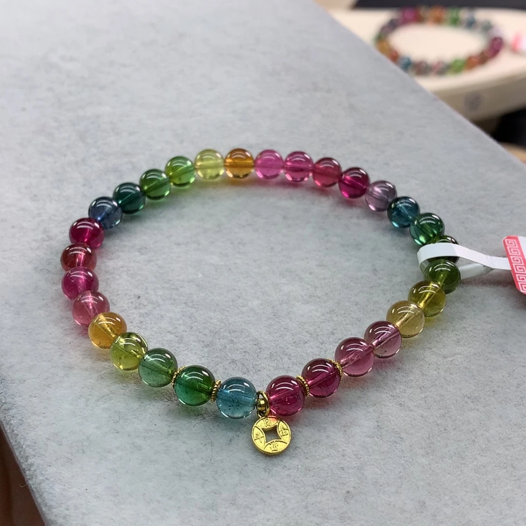 【闪购商品】碧玺手链未镶嵌碧玺艳丽色标单圈6.3