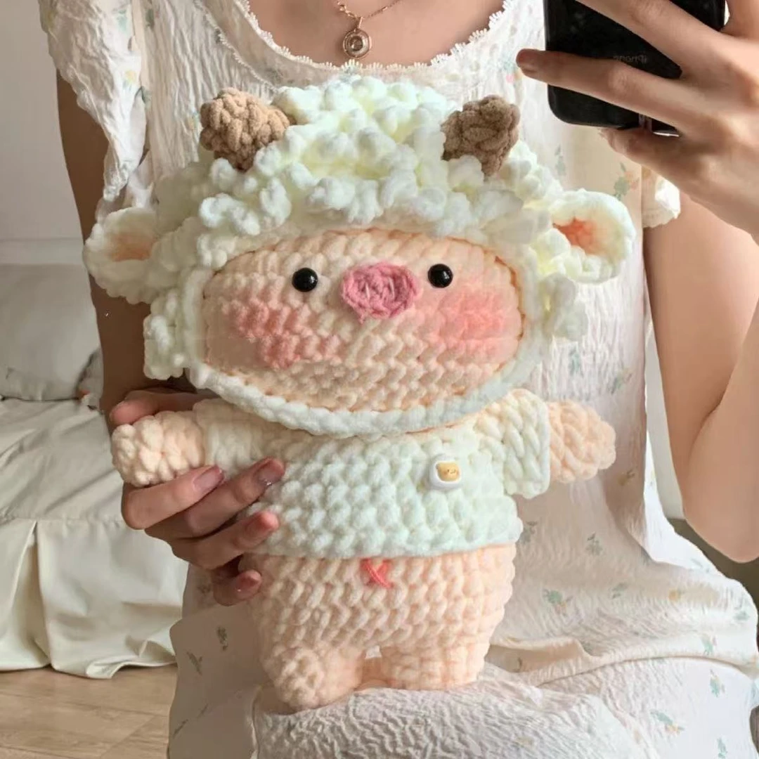 冰条毛线钩针可爱变装丑鱼小羊猪猪diy材料手工自制编织玩偶送礼