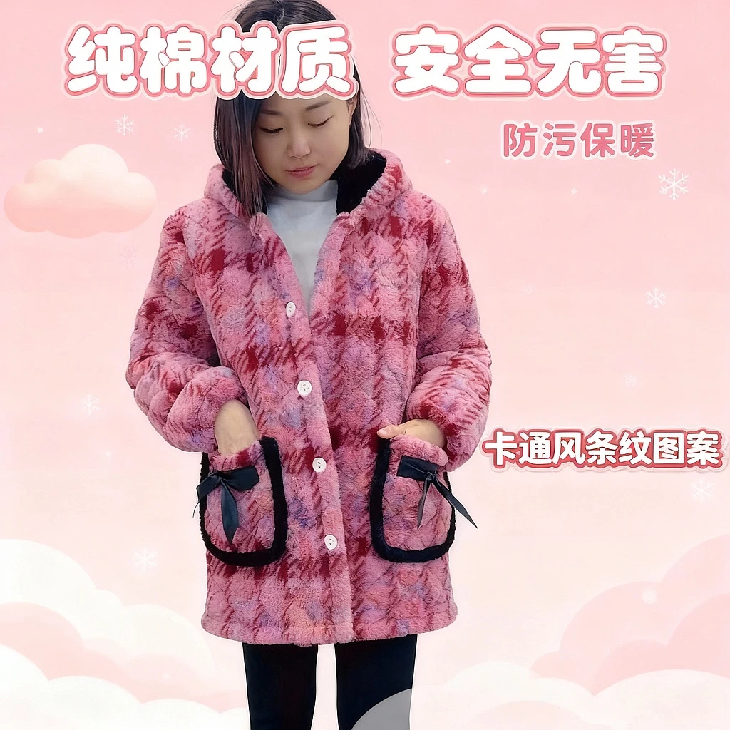 冬季加厚围裙罩衣加厚加绒女装外套棉服短款厚款棉袄家居服妈妈装