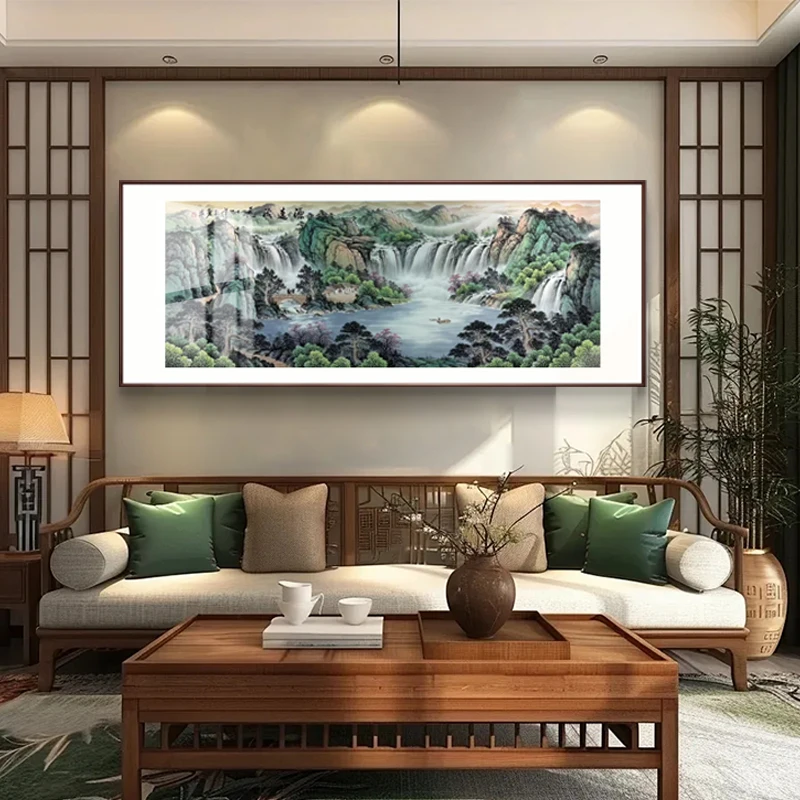 手绘【源远流长旭日东升】国画山水画客厅办公室挂画03-3