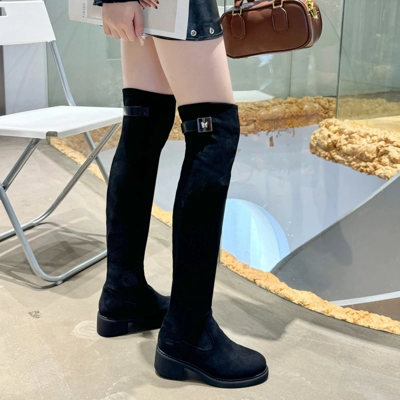 大减价羊丝绒过膝靴鞋跟鞋跟4cm广州皮鞋尺码丝绒里衬女鞋1801-85