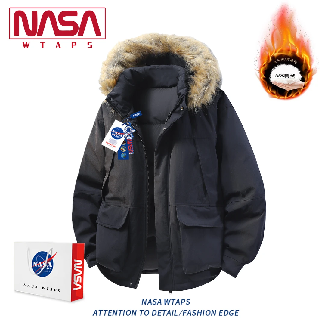 NASA WTAPS连帽毛领保暖羽绒服男款冬季2025新款御寒防风加厚外套