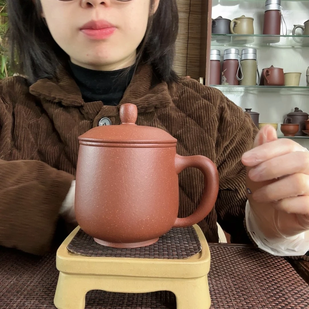 紫砂茶杯原矿红降坡和气办公杯520CC左右