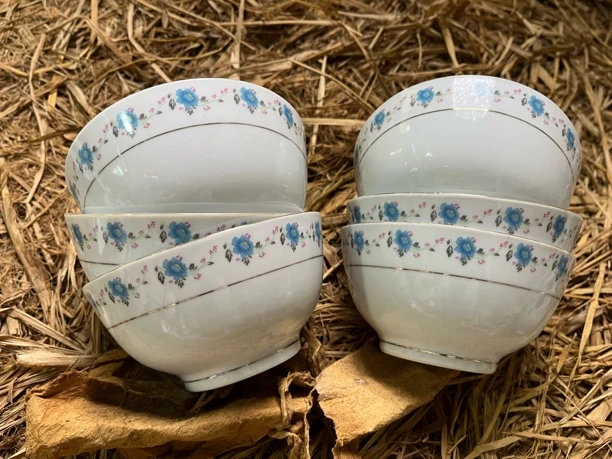 景德镇陶瓷小蓝花70年代罗汉碗口径12.5高6厘米6个一组