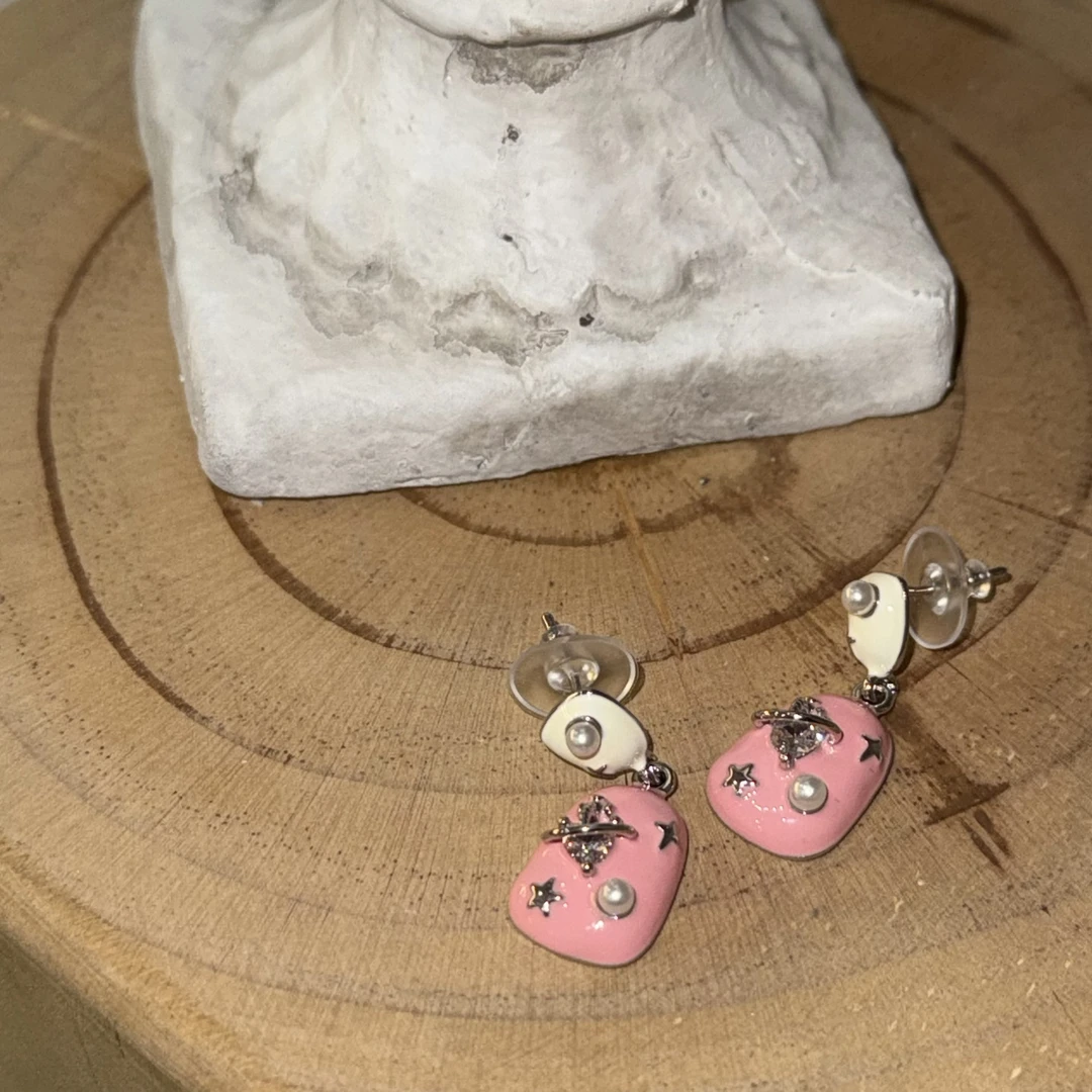 铜合金锆石耳饰 HRY0-铜合金星球珐琅个性时尚耳钉HRY0-1478