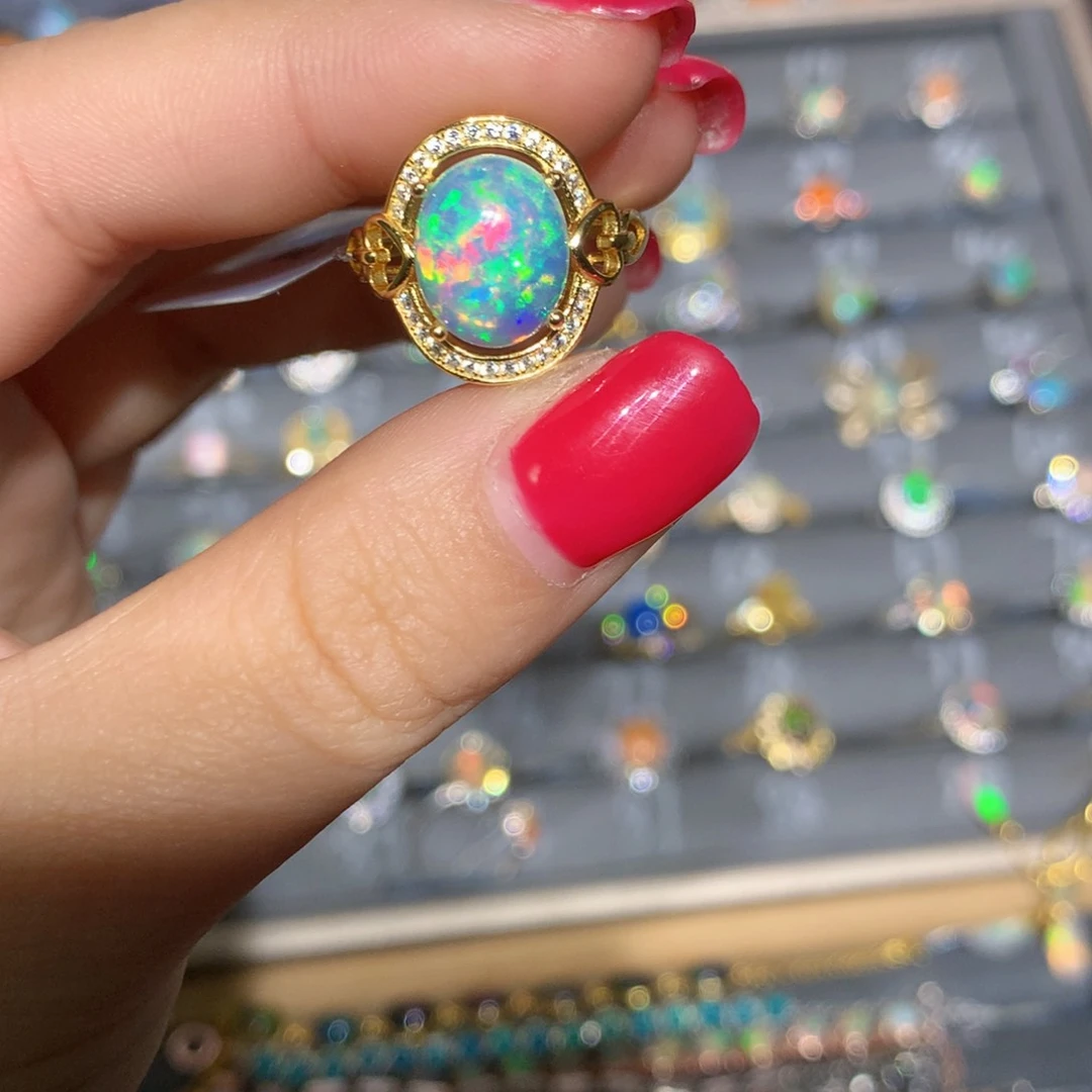 银S925镶嵌欧泊欧泊戒指l