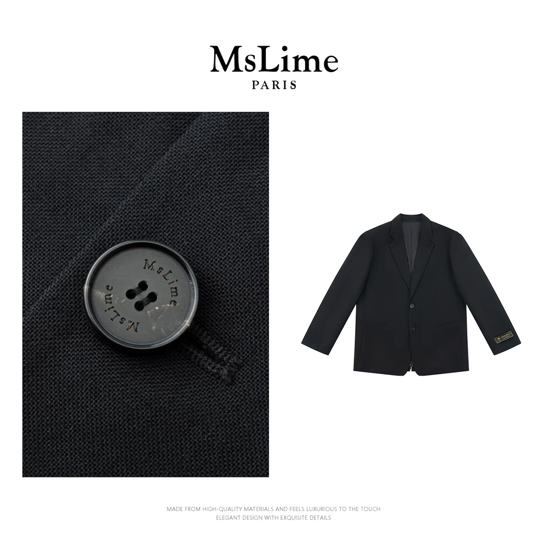 王嬛嬛MsLime25年新款皇家如意100绵羊毛黑色西装外套 HD2A1063