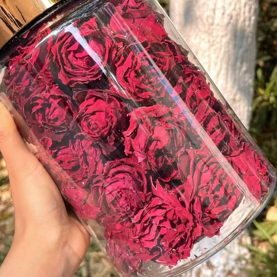 云南墨红玫瑰花茶淡淡清香 浓浓韵味一整朵干花罐装