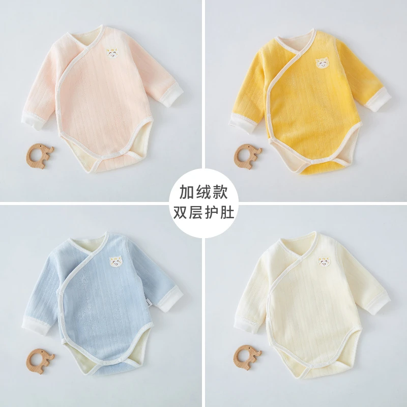 新生婴儿加绒包屁衣春秋冬三角哈衣爬服加厚初生宝宝护肚连体睡衣