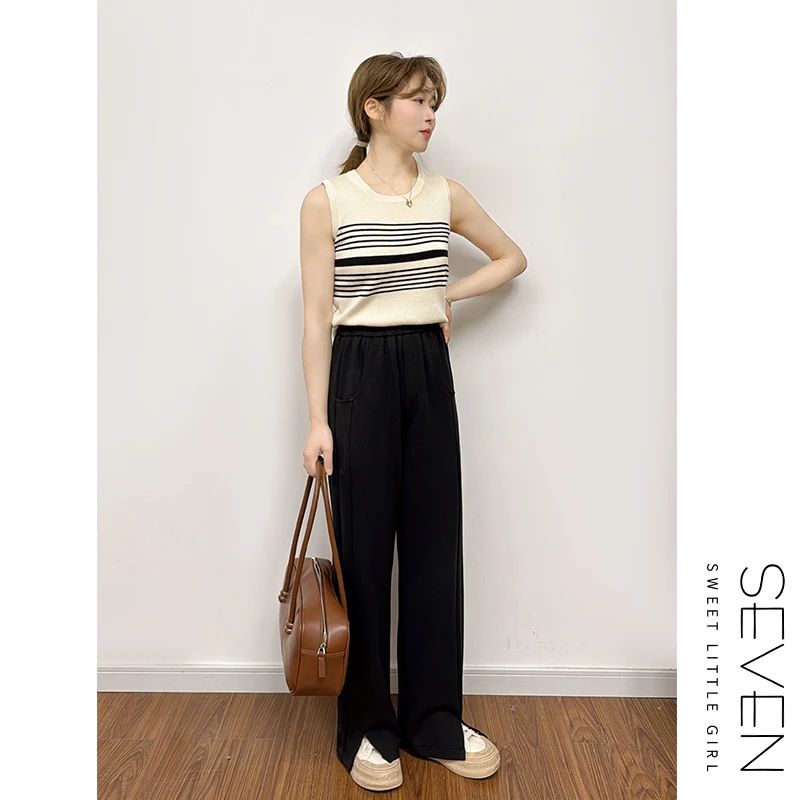 43③七七146小个子醋酸混纺天丝显瘦休闲裤女款开叉阔腿裤小美说