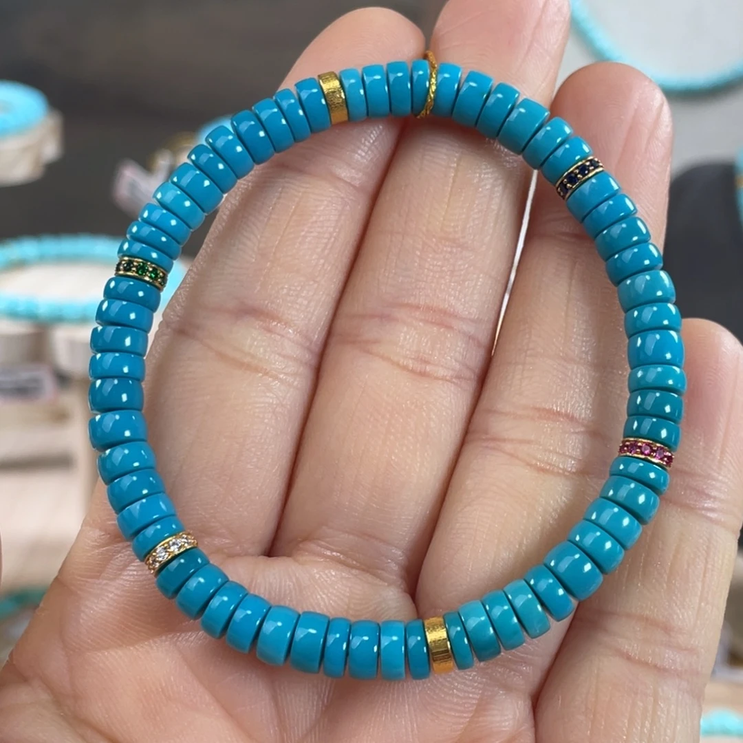 绿松石未镶嵌套链玉化蓝精美直切