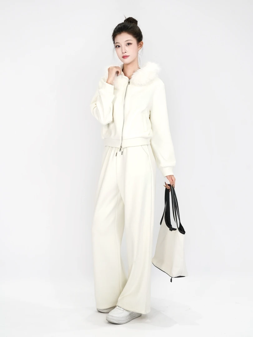 【NEW】秋冬通勤百搭纯色加绒上下套装