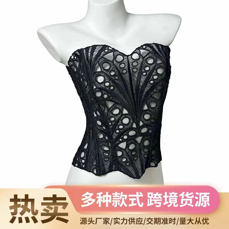 暗黑系性感镂空蕾丝鱼骨胸衣抹胸上衣派对蹦迪辣妹风内搭外穿背心