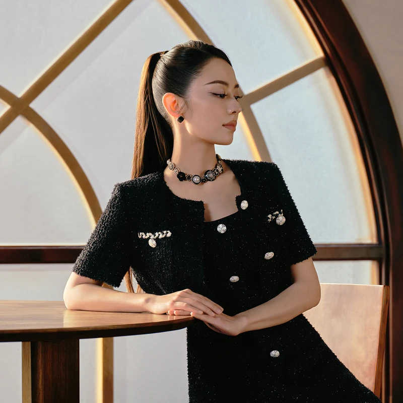 LIME/莱茵夏季吉娜明星同款小香风千金名媛上衣黑色LDGB4AWCJ304