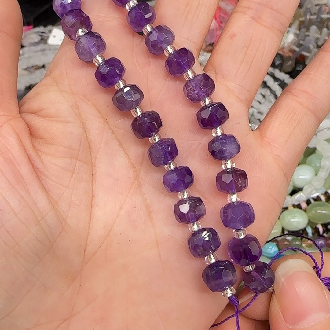 玛瑙/玉髓合金珠宝半成品紫水晶车轮7mm半条