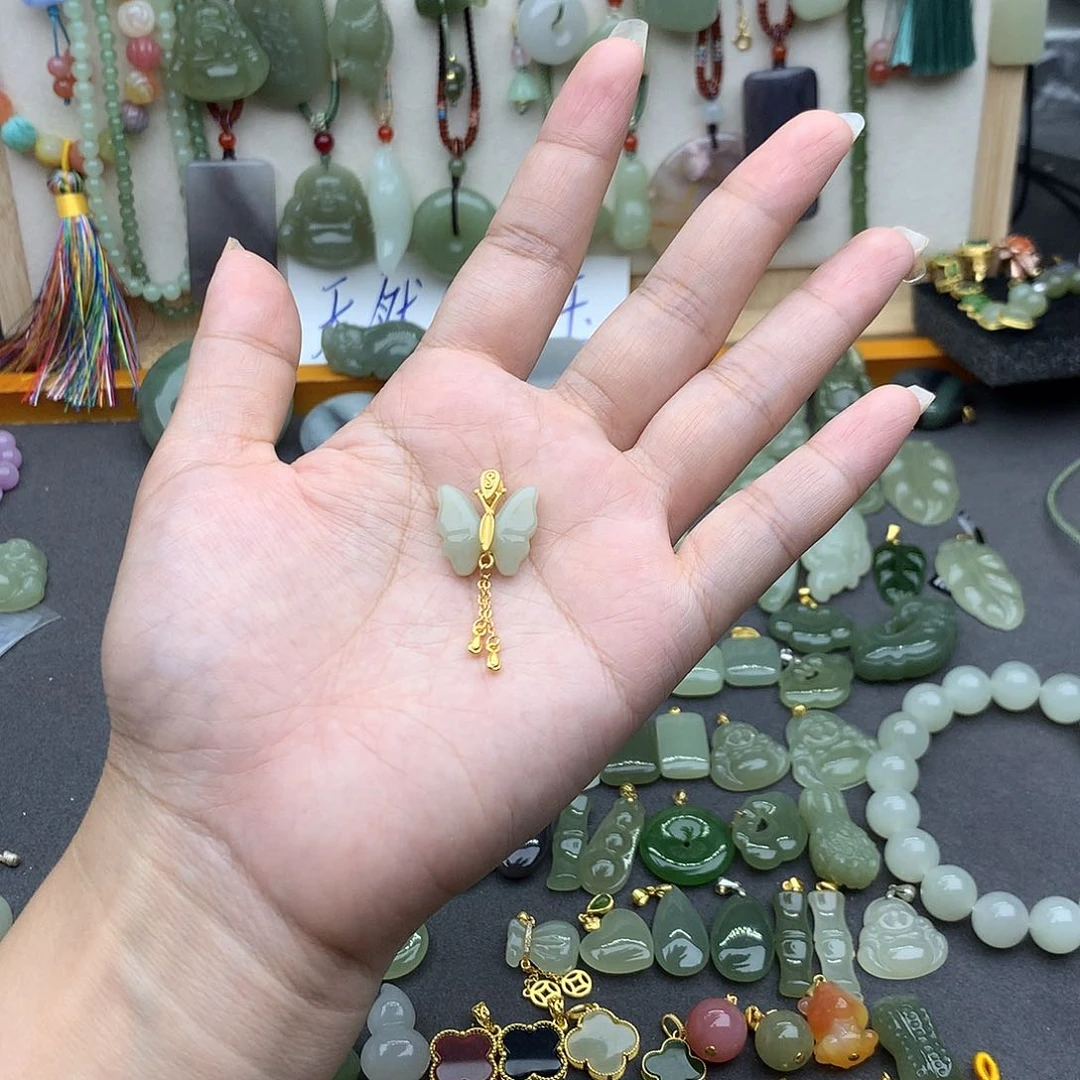 和田玉银S925镶嵌吊坠(不含链)