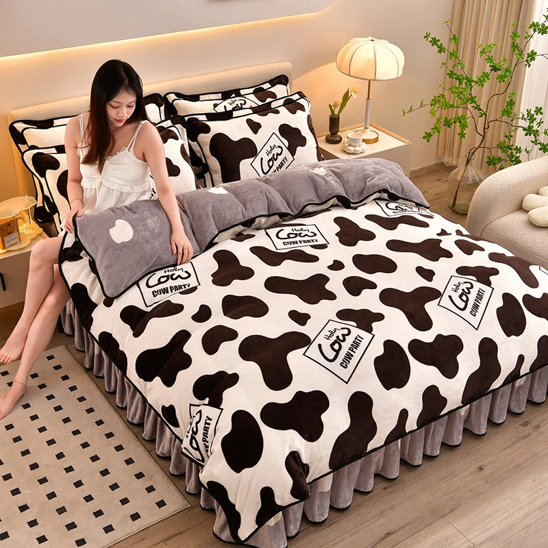 冬季加厚保暖绒牛奶绒四件套珊瑚绒双面绒被套罩床裙双人加大套件