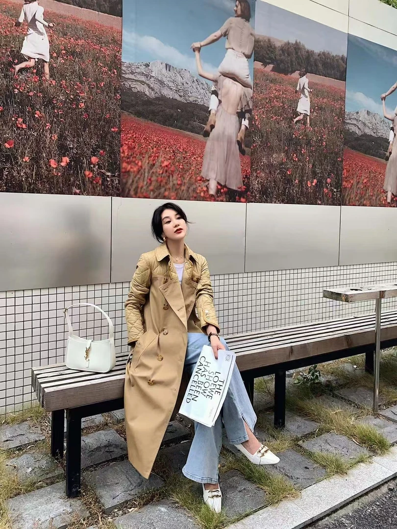 2156 常规袖秋季女风衣极简风韩版复古港风休闲收腰风衣女
