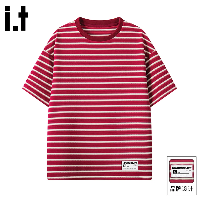 it:CHOCOOLATE2025新款夏季条纹t恤男士薄款港风圆领宽松大码男装
