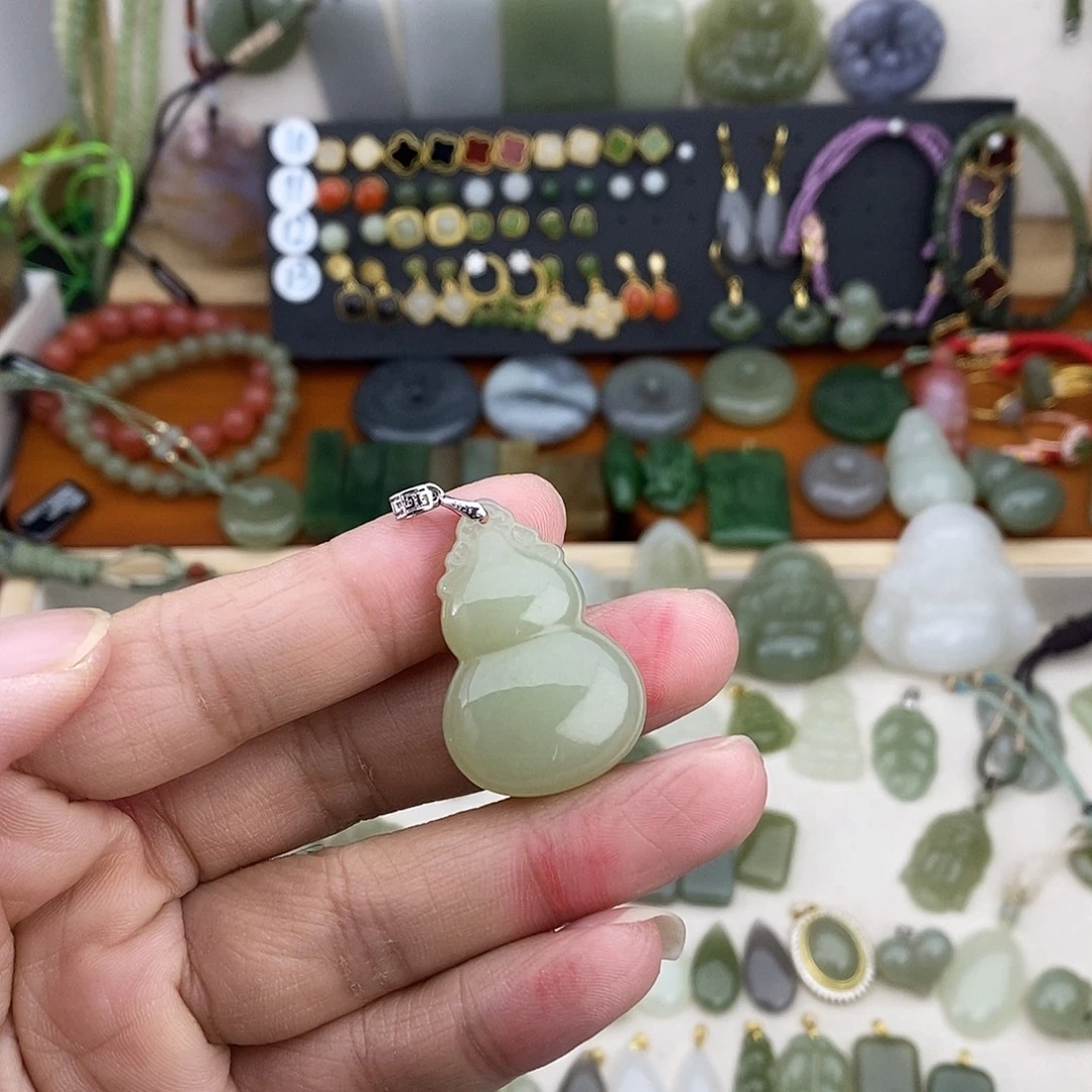 和田玉银S925镶嵌吊坠(不含链)