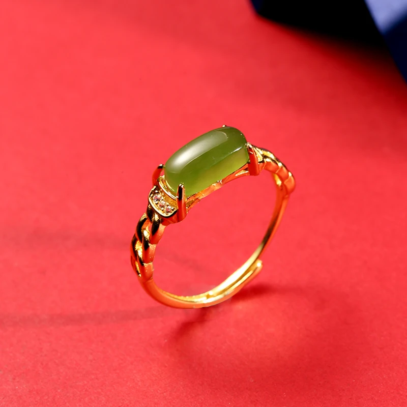 和田玉碧玉蛋面戒指925银托碧玉戒指时尚复古简约镶嵌