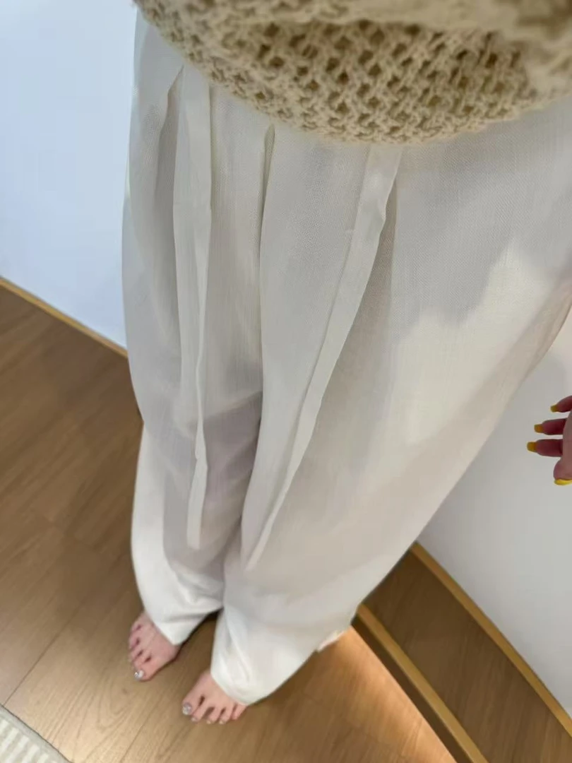 ZX推荐【阿曼达】松弛感自然褶皱质感慵懒透气百搭阔腿休闲裤