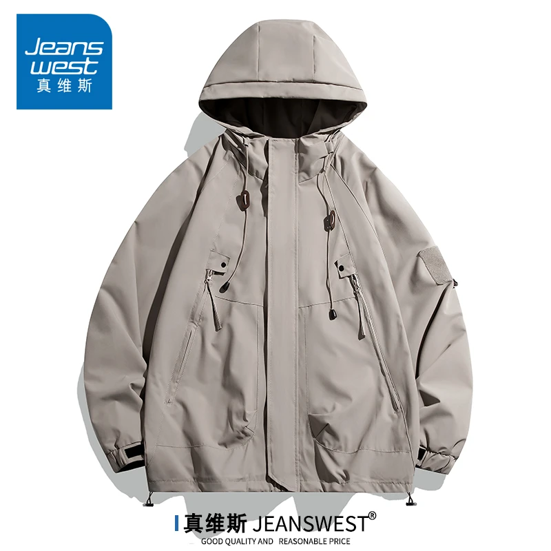 真维斯春季新款连帽夹克男士潮牌运动时尚宽松潮流情侣休闲外套男