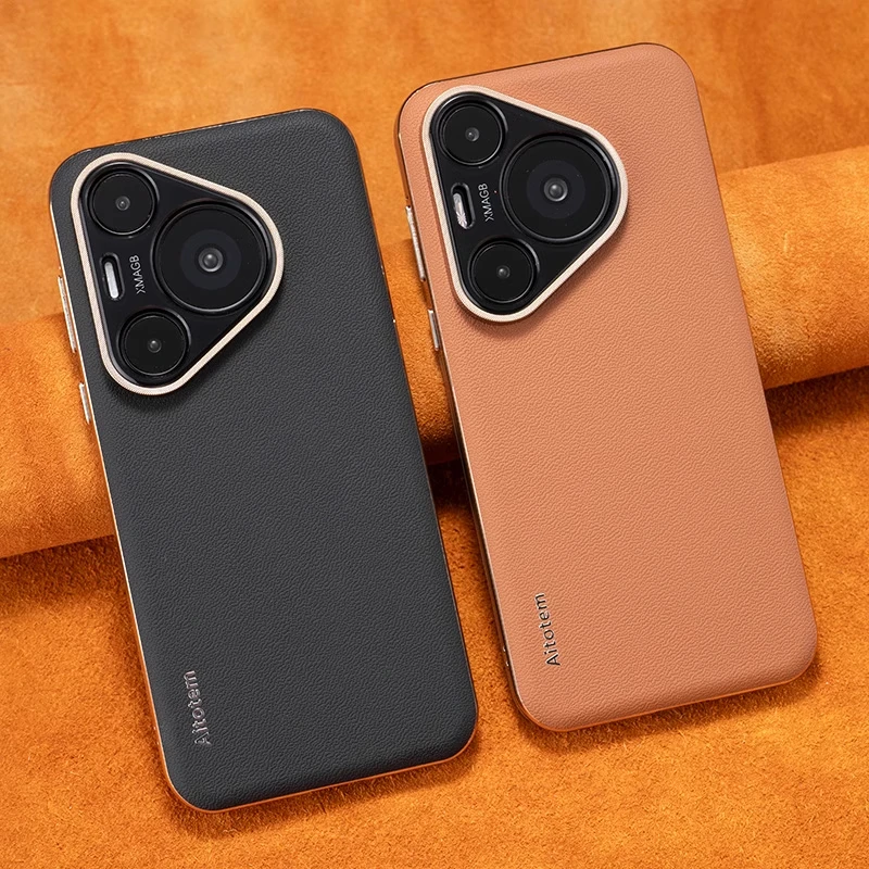 适用华为Pura70Pro真皮手机壳新款头层牛皮P80Pro超薄防摔壳商务