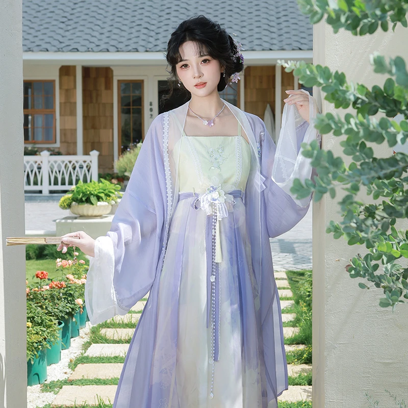 汉尚华莲[紫兰烟]改良汉服女国风汉元素宋制长衫连衣裙日常少女夏