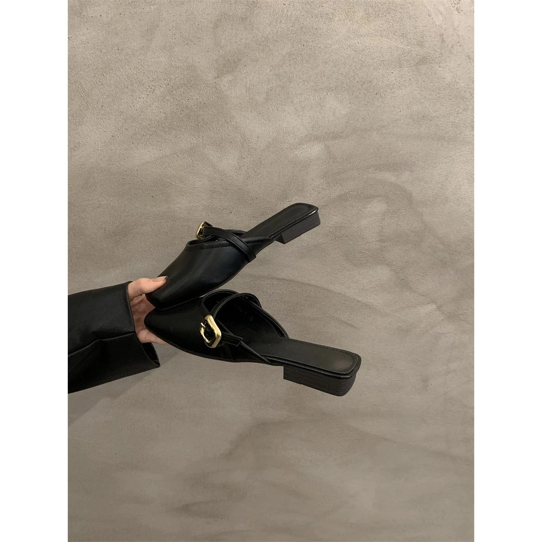 2025年春夏新款包头半拖鞋外穿舒适法式温柔百搭低跟浅口单鞋女鞋