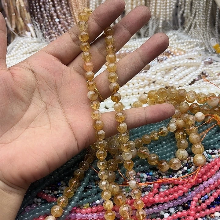 玛瑙/玉髓未镶嵌珠宝半成品一条6mm左右黄塔晶