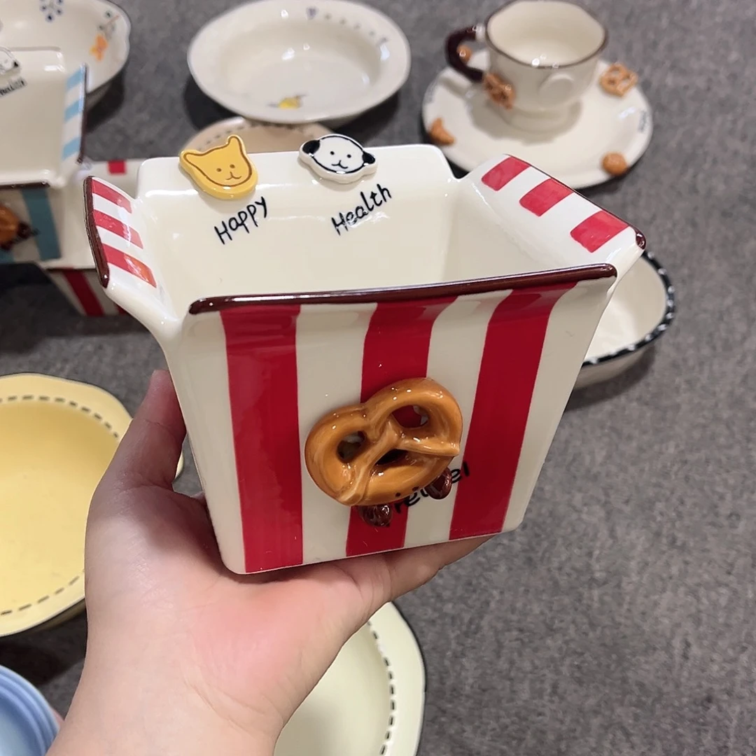 红色大号薯条微微瑕陶瓷餐具
