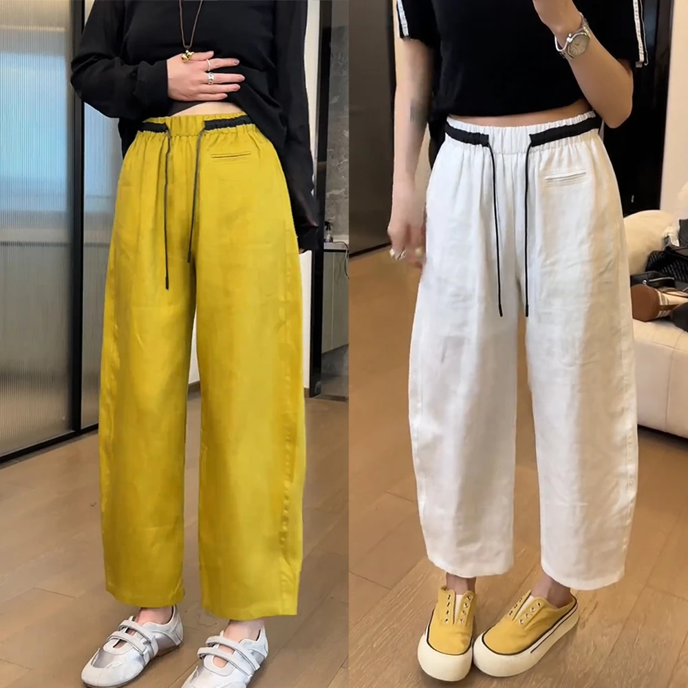 2025九分休闲弯刀裤窄版阔腿裤女夏季薄款微胖mm宽松大码显瘦裤子