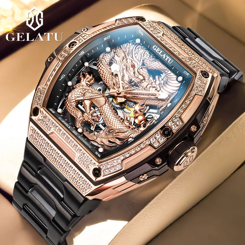 2025新款格拉图潮流百搭镂空高档立体浮雕霸气金龙全自动机械手表