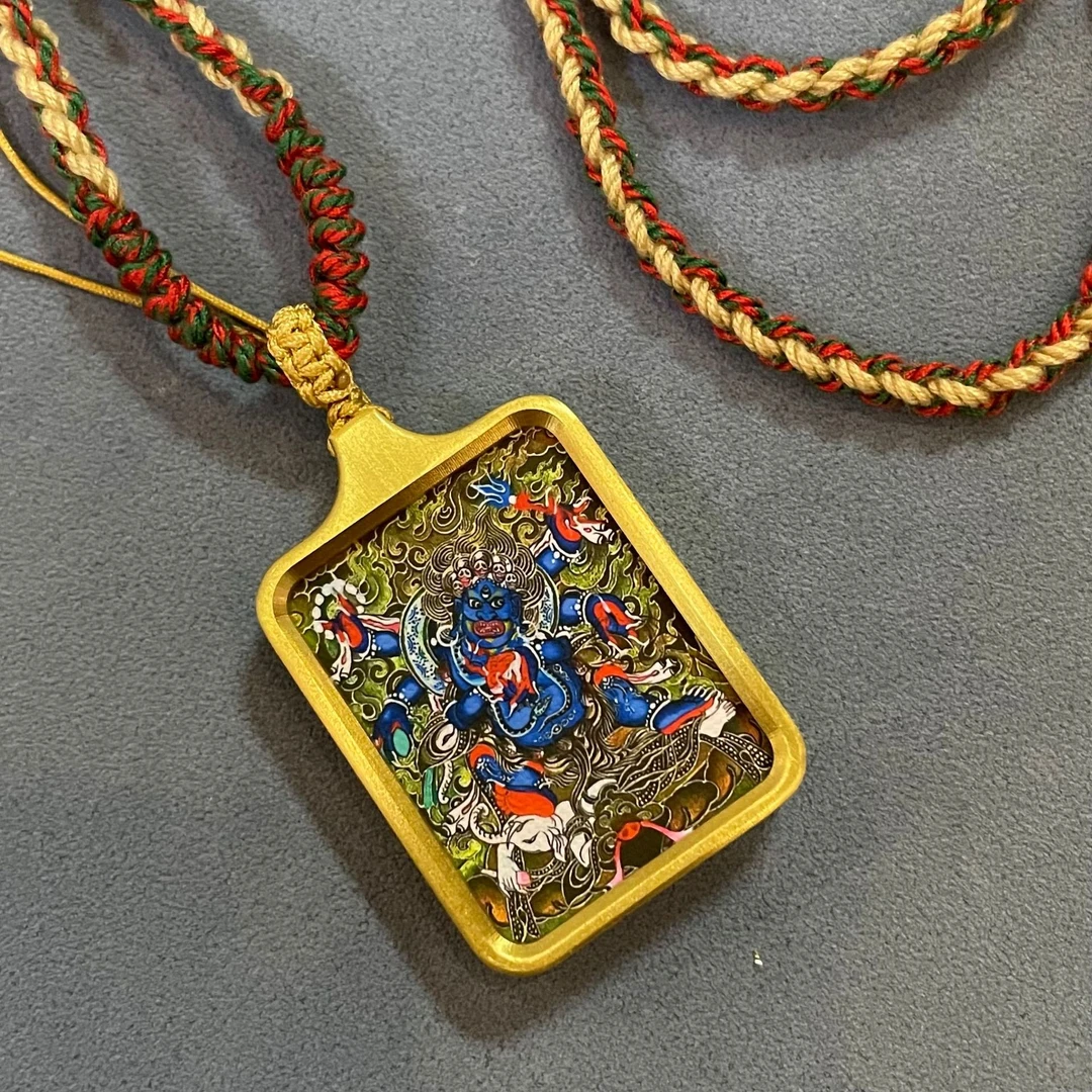 纯铜唐卡十二生肖大黑天景区寺院纪念品大黑天配饰铜牌