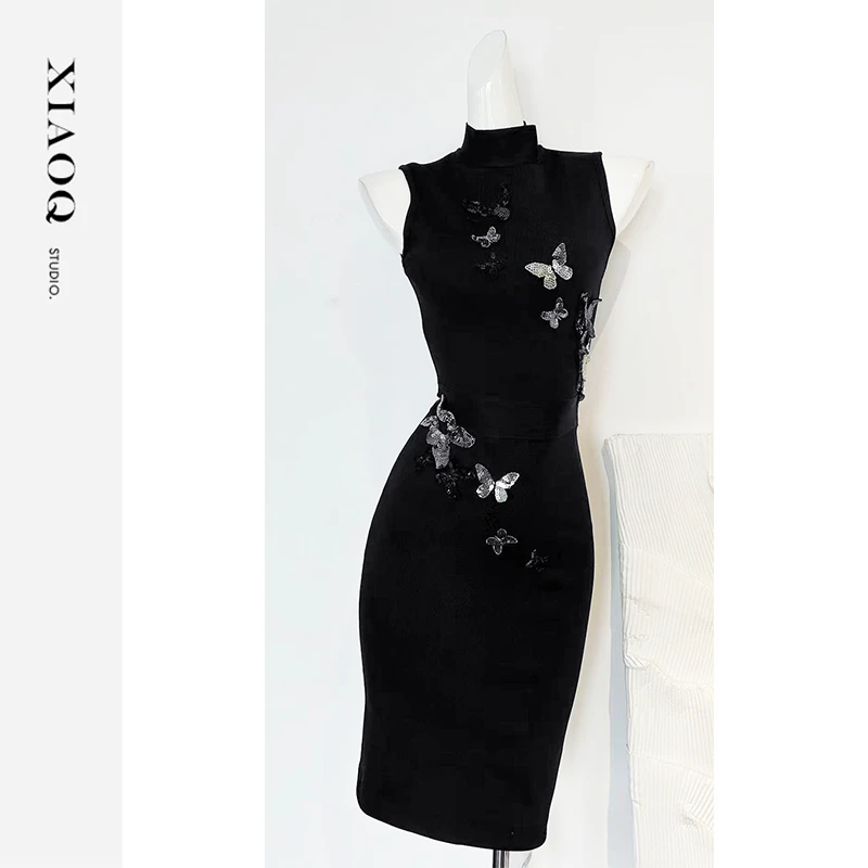 【小Q家】86959时尚重工亮片蝴蝶针织连衣裙