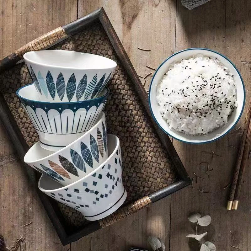 【瓷县令】复古香草5英寸斗笠碗4只装釉下彩工艺可进微波炉烤箱网红