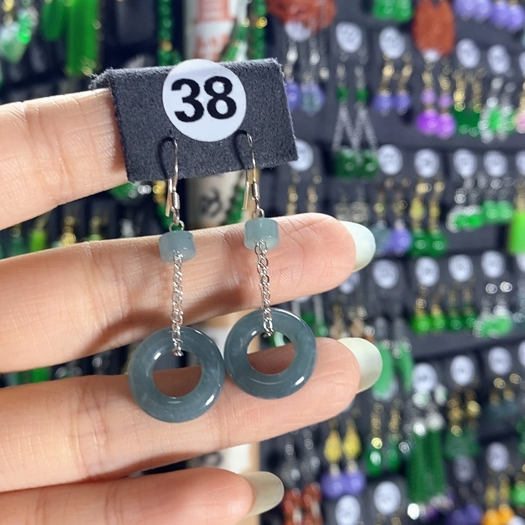 翡翠银S925镶嵌耳饰38