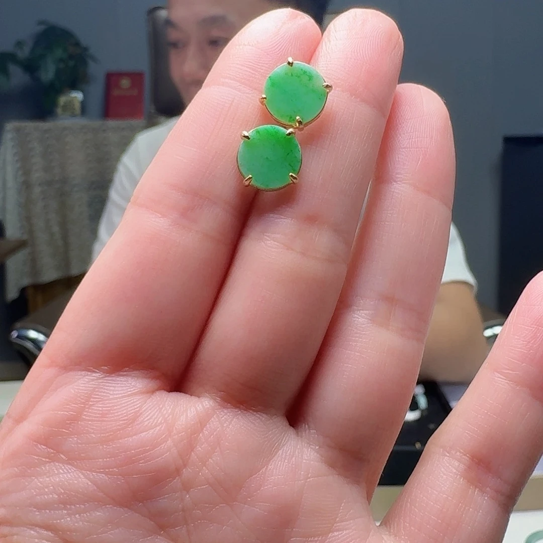 翡翠银S925镶嵌耳饰天然