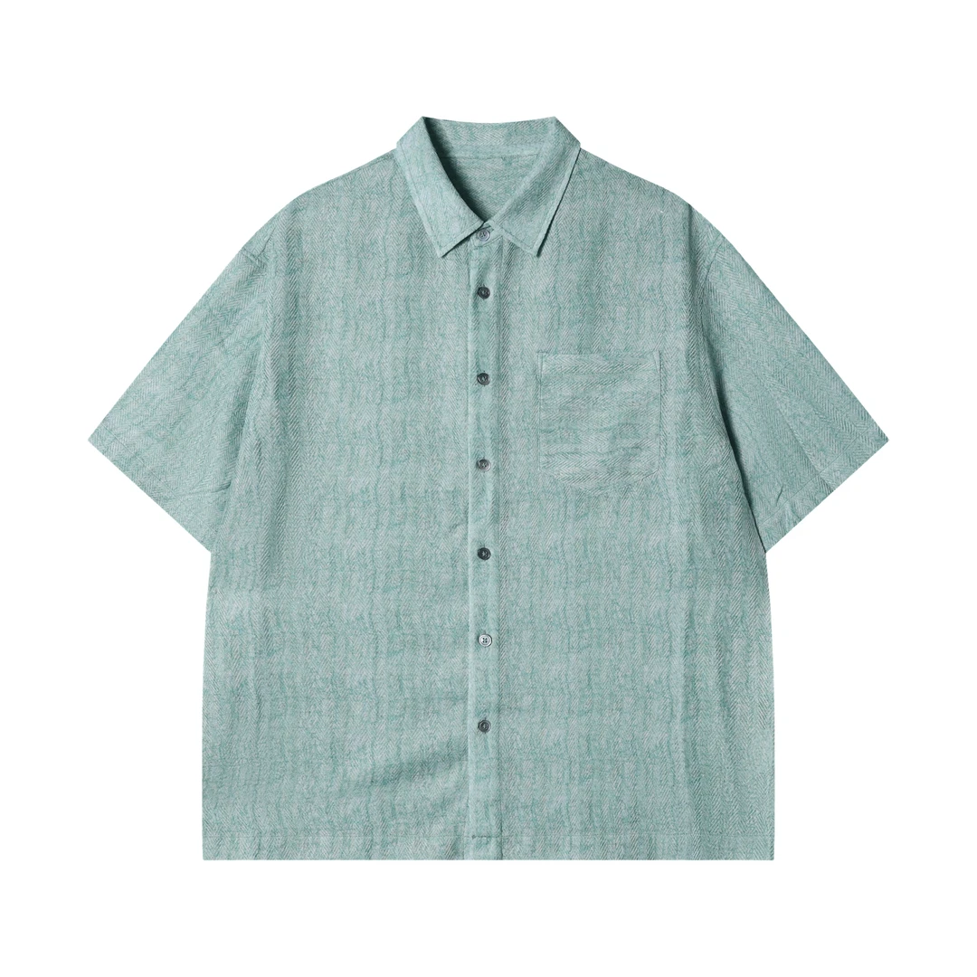 夏季高级感新款潮牌简约扎染翻领纽扣短袖衬衫复古休闲宽松上衣