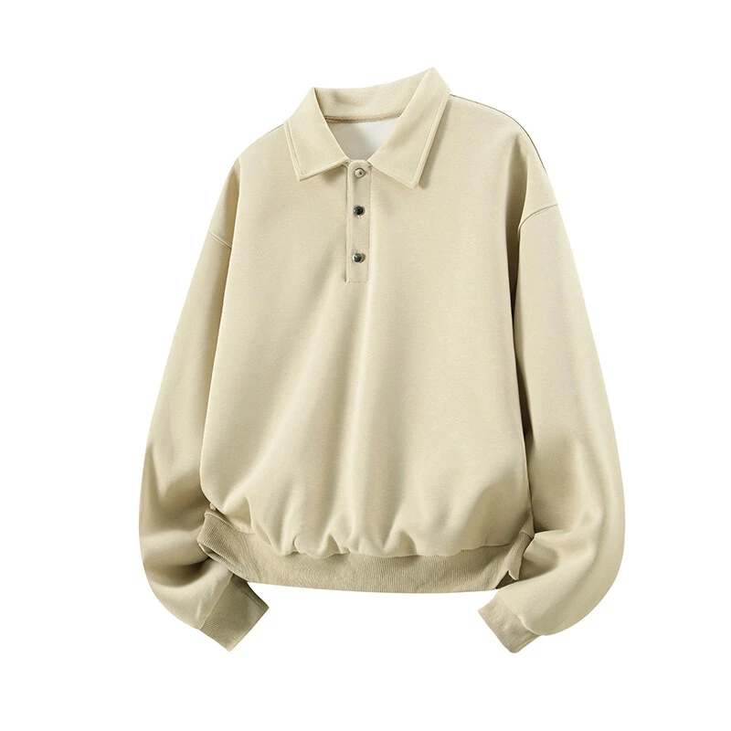 美式复古polo领休闲卫衣男春季潮高级感纯色百搭外套痞帅情侣上衣