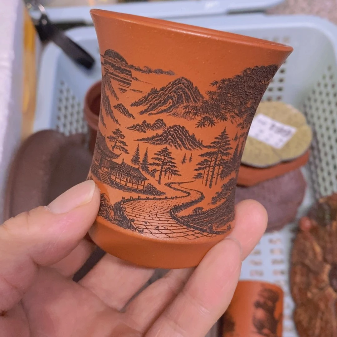 茶杯绿泥紫砂紫砂