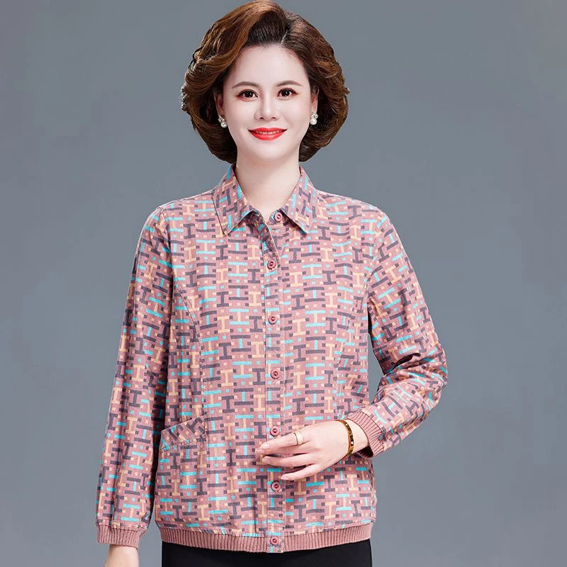 中老年人春装女衬衫奶奶全棉上衣妈妈春秋纯棉衬衣太太加大码衣服