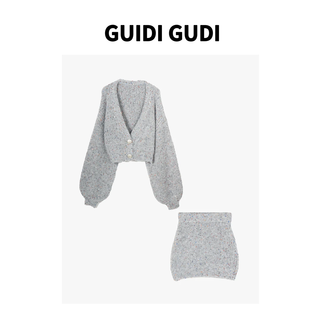 GUIDI GUDI【玛丽苏】气质休闲毛毛慵懒外套+半裙套装