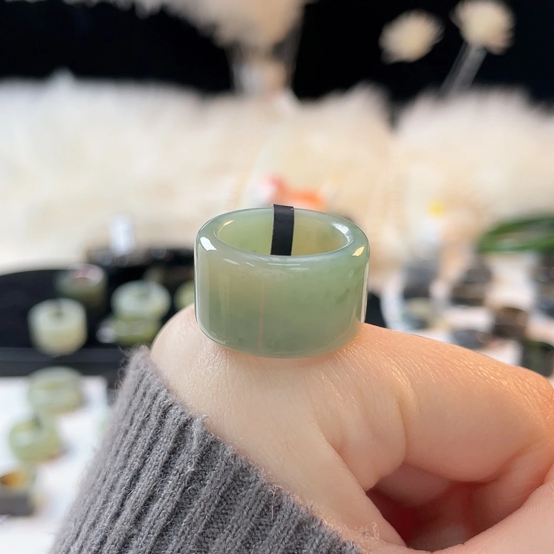 和田玉未镶嵌戒指k12粉青圆切16.8mm