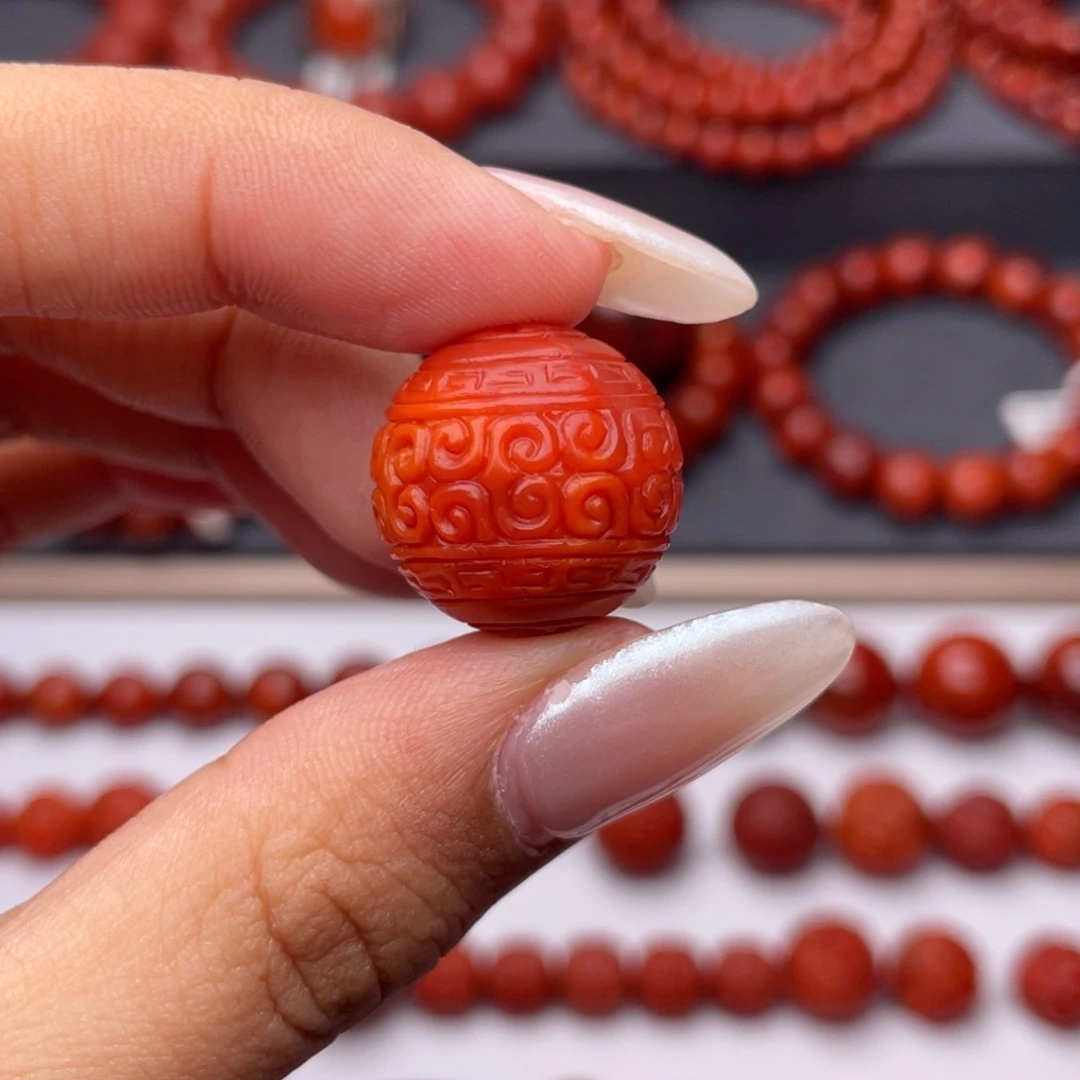 南红玛瑙未镶嵌手串Y18mm回纹单珠