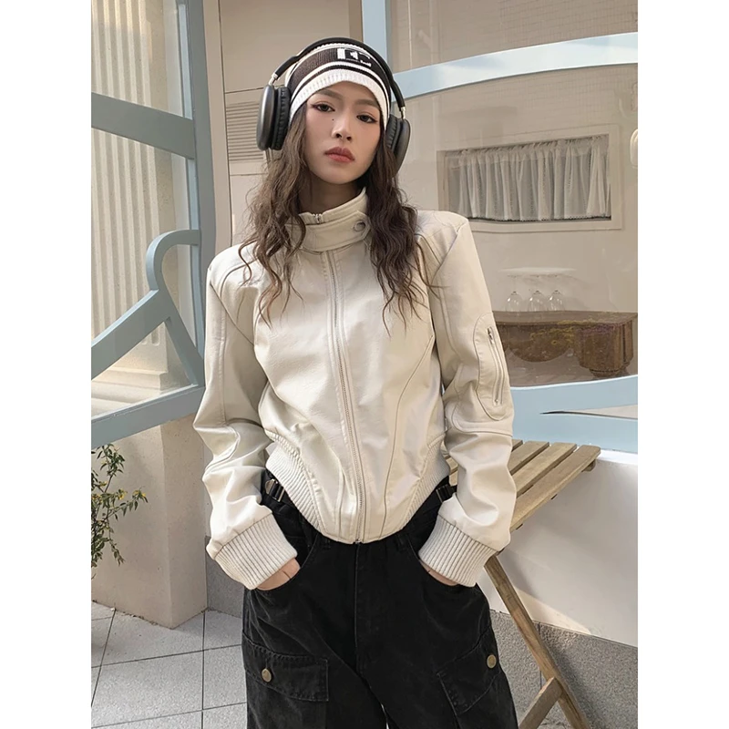 美式复古2025新款短外套女秋季宽松百搭皮衣设计感短款机车皮夹克