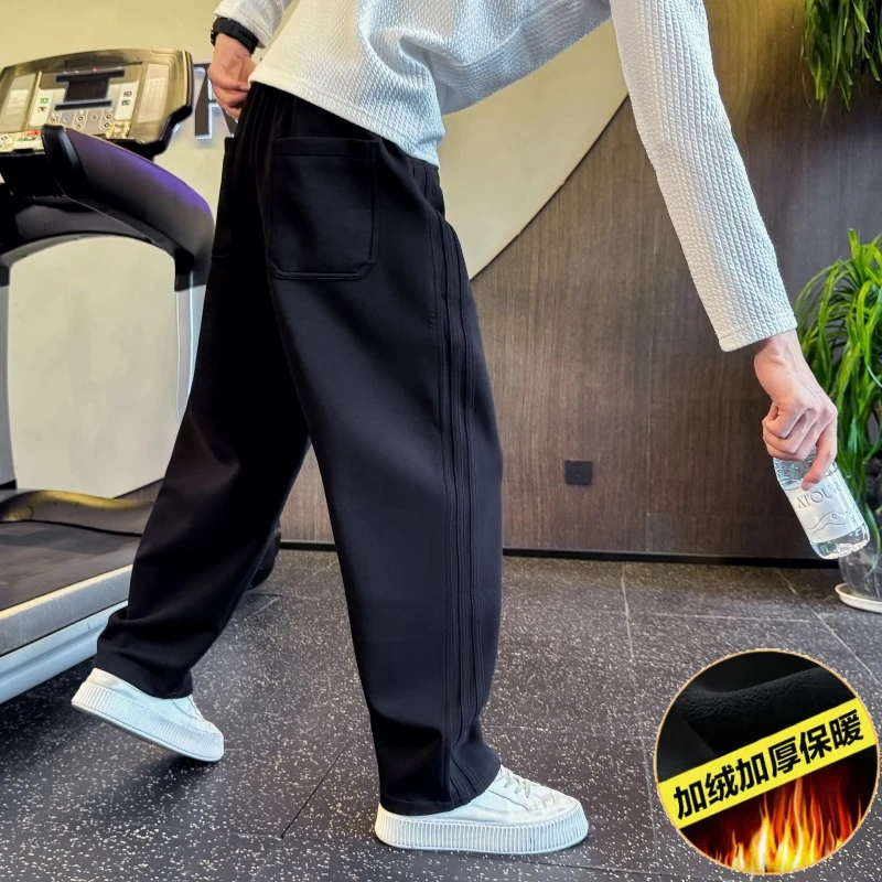 男士加绒卫裤秋冬款裤子男款爆款2025新款宽松直筒长裤休闲运动裤