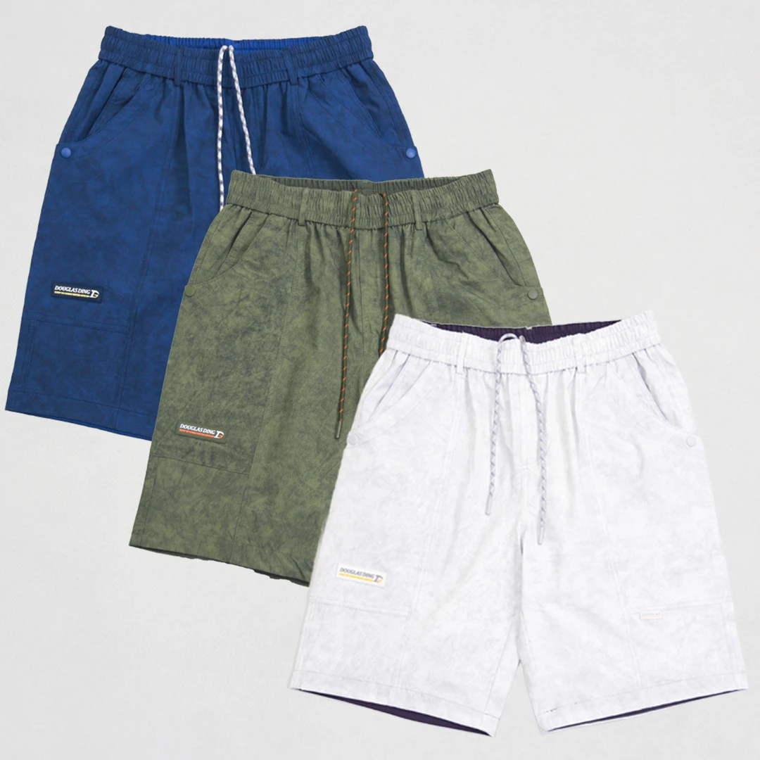 【道格拉斯】蓝军绿灰白色暗纹印花户外休闲多口袋短裤DD79306