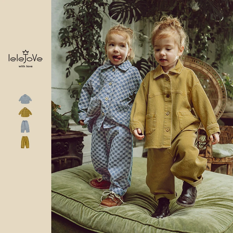 lelejove 北欧风宝宝儿童牛仔外套时尚棋盘格4AS35997